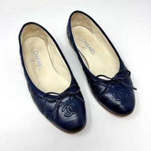 Chanel Navy Blue Quilted Lambskin Leather Ballet Flats